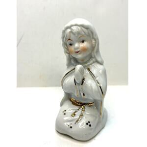 Vintage TOMA Porcelain Nativity Mary Kneeling White Gold 4" Figurine